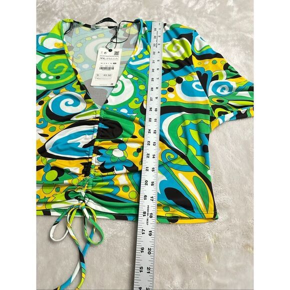 Brand New Zara Women’s Size 2XL XXL Green Retro Print Blouse Top Long Sleeve - Picture 7 of 7